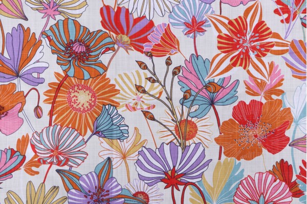 Sample of Stof France Ingrid Printed Cotton Drapery Fabric in Multico 