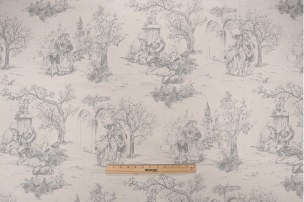 Stof France Galanterie Toile Printed Cotton Drapery Fabric in Gris 