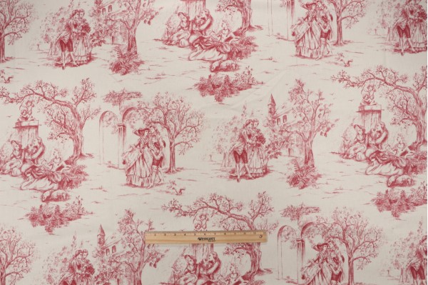 Stof France Galanterie Toile Printed Cotton Drapery Fabric in Rouge 
