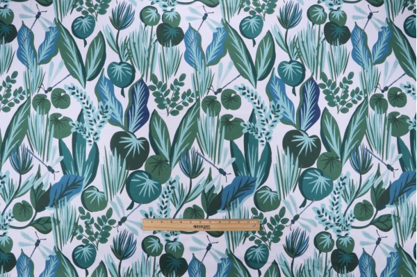 Stof France Lochy Printed Cotton Drapery Fabric in Bleu 