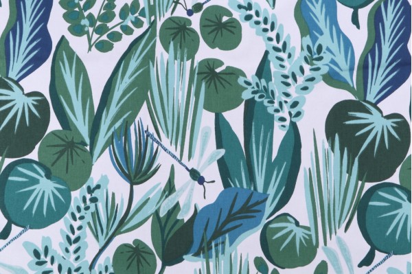 Stof France Lochy Printed Cotton Drapery Fabric in Bleu 