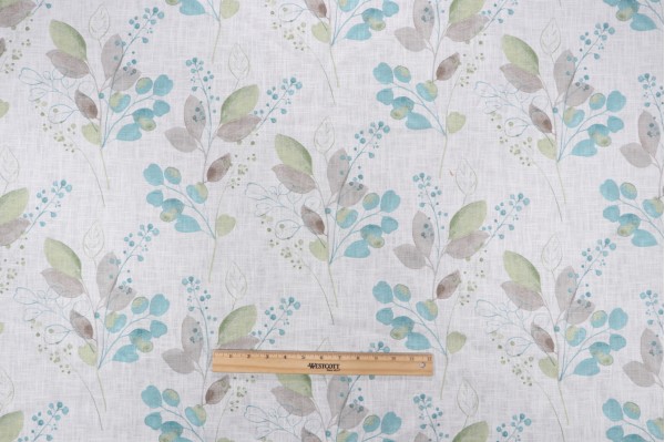 Stof France Ruscus Printed Drapery Fabric in Turquoise 