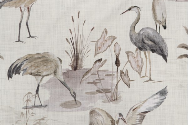 Hamilton Aviary Printed Cotton Drapery Fabric in Natural 