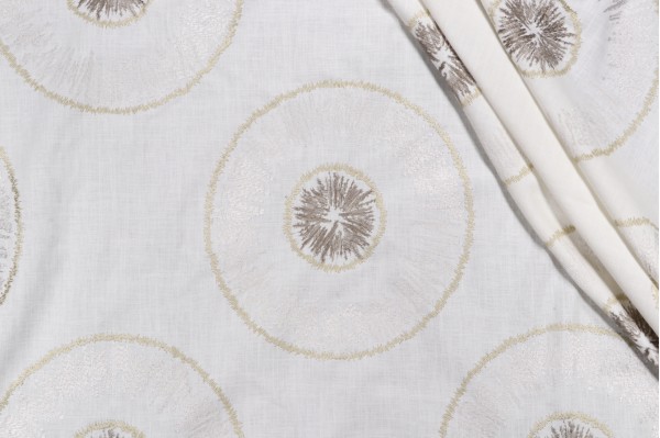 Sample of Lino Textiles Retro Stitch Embroidered Drapery Fabric in Kiwi 