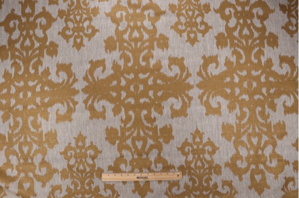 Lino Textiles Casa Blanca Printed Linen Drapery Fabric in Oatmeal/Gold 