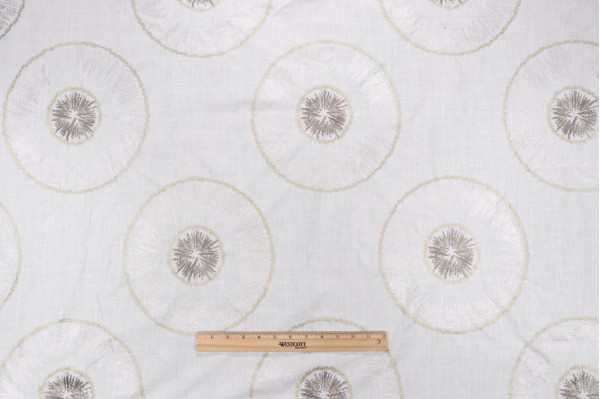 Sample of Lino Textiles Retro Stitch Embroidered Drapery Fabric in Kiwi 