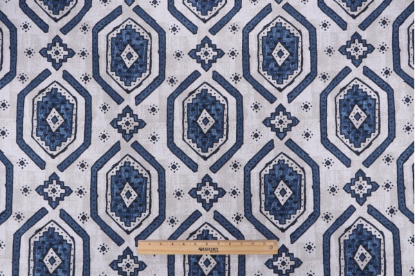 Magnolia Home Kente Printed Cotton Drapery Fabric in Navy