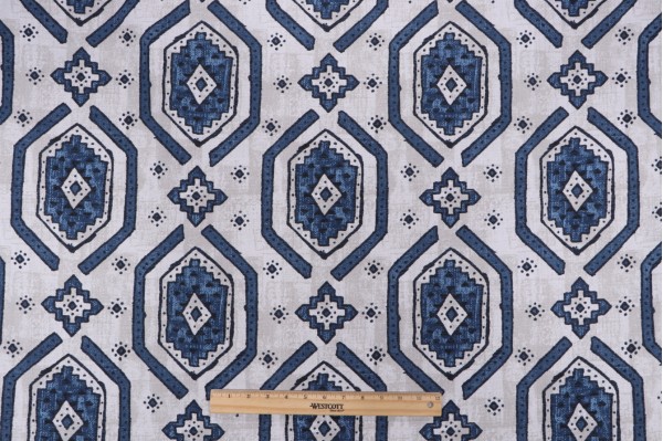 Magnolia Home Kente Printed Cotton Drapery Fabric in Navy