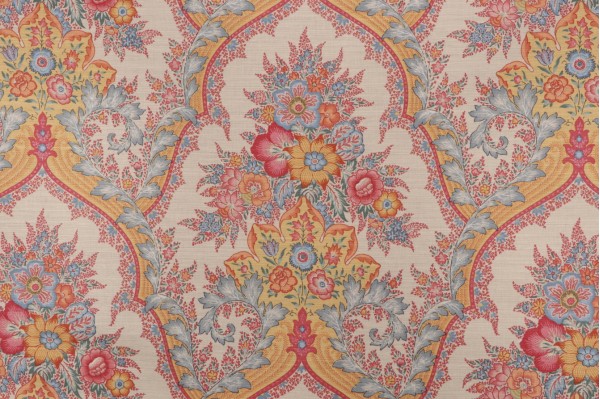 Fonthill Baumaniere Printed Linen Drapery Fabric in Multi/Cream for Scalamandre