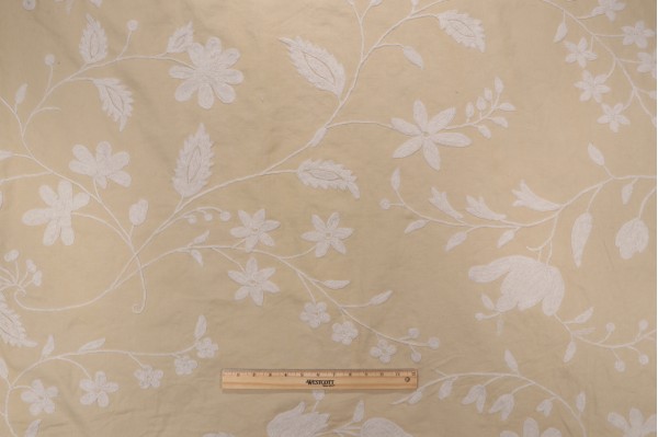 Scalamandre Admar Crewel Embroidered Drapery Fabric in Cream