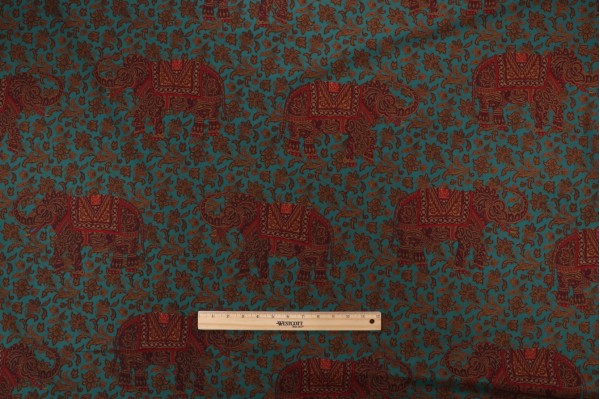 Grey Watkins Elephanta Hand-Printed Drapery Fabric in Persian Green for Scalamandre