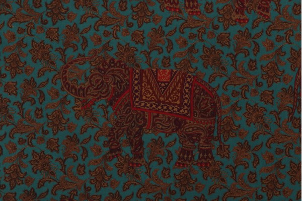 Grey Watkins Elephanta Hand-Printed Drapery Fabric in Persian Green for Scalamandre