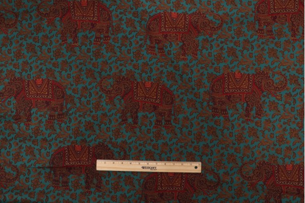 Grey Watkins Elephanta Hand-Printed Drapery Fabric in Persian Green for Scalamandre