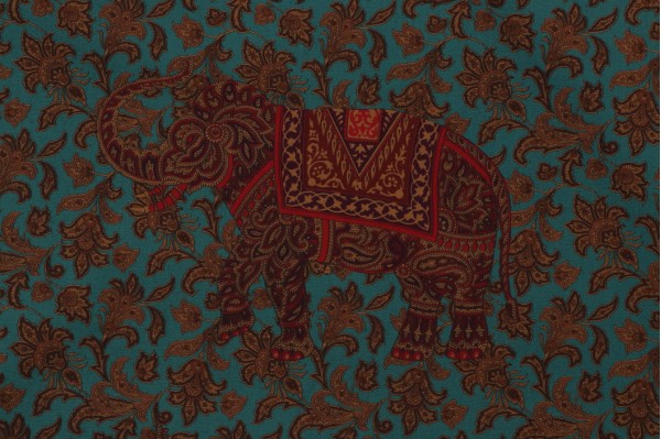 Grey Watkins Elephanta Hand-Printed Drapery Fabric in Persian Green for Scalamandre