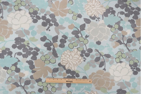 Novogratz Blossom Printed Polyester Outdoor Fabric in Aegean
