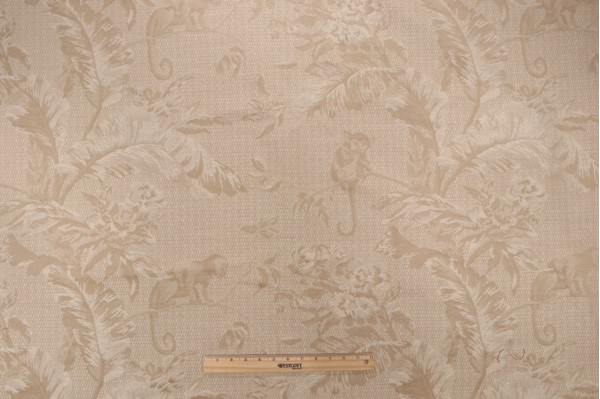 Scalamandre Les Singes Damask Upholstery Fabric in Beige
