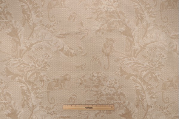 Scalamandre Les Singes Damask Upholstery Fabric in Beige