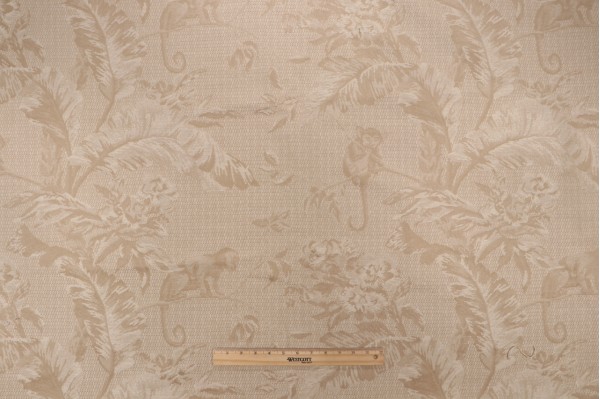 Scalamandre Les Singes Damask Upholstery Fabric in Beige
