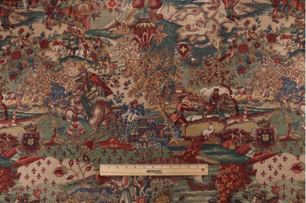 Scalamandre Lancelot Printed Linen Drapery Fabric in Multi/Antique