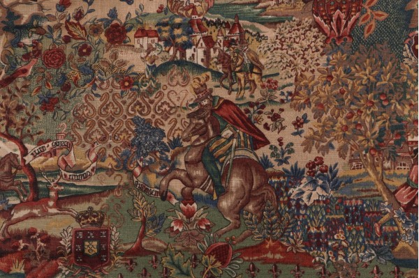 Scalamandre Lancelot Printed Linen Drapery Fabric in Multi/Antique