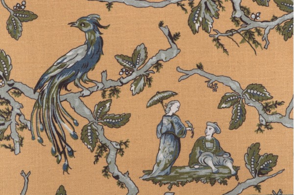 Paonne Printed Linen Decorator Fabric in Mostarda