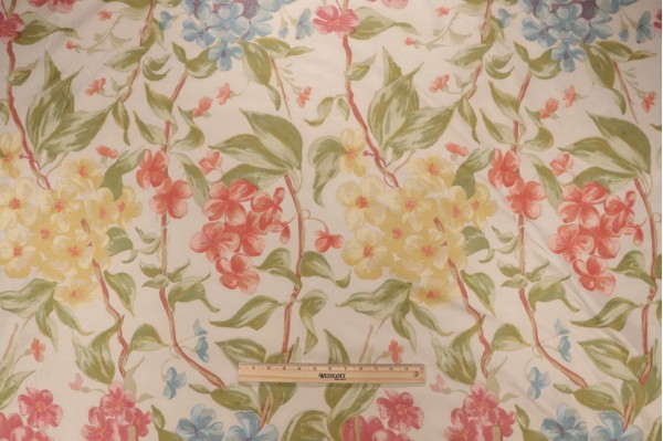 Scalamandre Eden Floral Printed Silk Drapery Fabric in Pink/Sky Blue