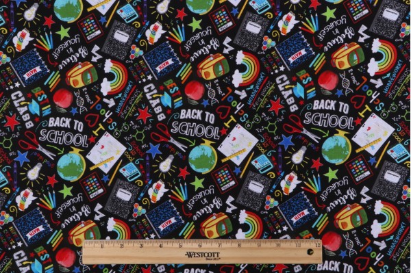 Timeless Treasures Back To School Chalk Print Printed Cotton Craft Fabric in Black 