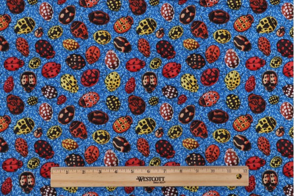 Click for Philip Jacobs/Snow Leopard Designs Cottage Garden - Ladybirds Printed Cotton Craft Fabric in Blue for Free Spirit  Philip Jacobs/Snow Leopard Designs Cottage Garden - Ladybirds Printed Cotton Craft Fabric in Blue for Free Spirit