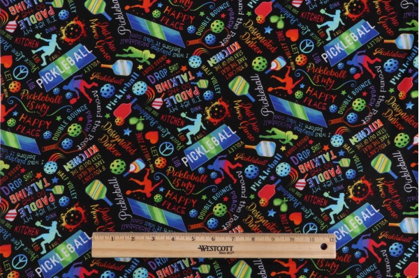 Gail Cadden Elite Athlete - Pickleball Printed Cotton Craft Fabric in Black for Timeless Treasures 