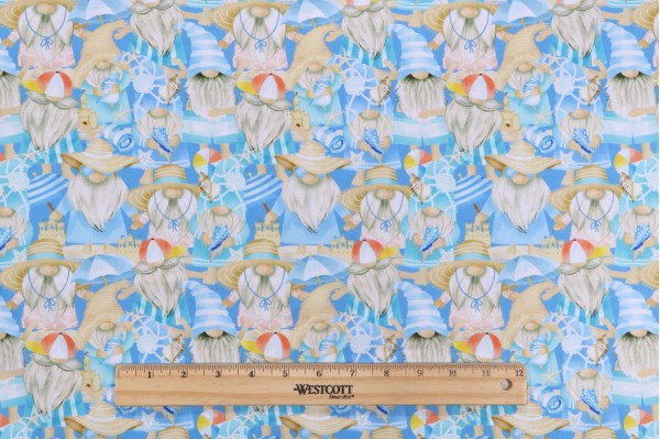 Click for Timeless Treasures Whatever Floats Your Gnome - Packed Coastal Gnomes Printed Cotton Craft Fabric in Blue  Timeless Treasures Whatever Floats Your Gnome - Packed Coastal Gnomes Printed Cotton Craft Fabric in Blue