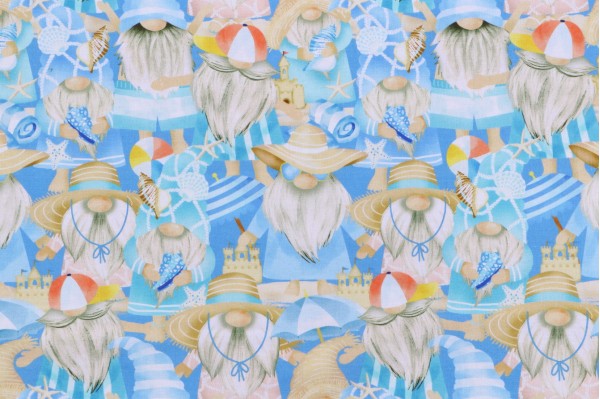 Click for Timeless Treasures Whatever Floats Your Gnome - Packed Coastal Gnomes Printed Cotton Craft Fabric in Blue  Timeless Treasures Whatever Floats Your Gnome - Packed Coastal Gnomes Printed Cotton Craft Fabric in Blue