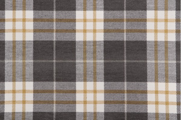 Sample of Thibaut Percival Plaid W80079 Woven Chenille Upholstery Fabric in Charcoal/Yellow 