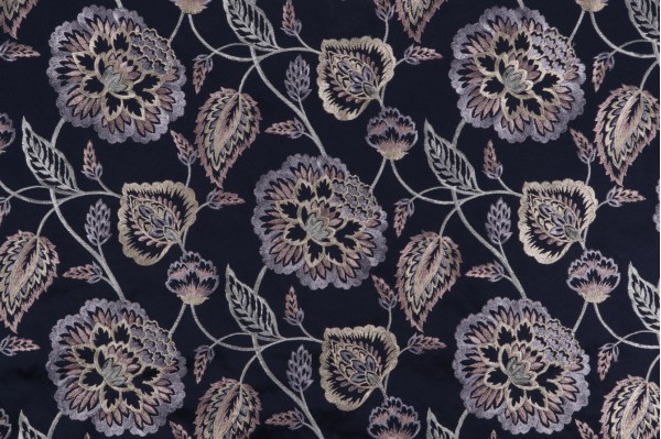 Valiant Fabrics Lydia Embroidered Drapery Fabric in Navy 
