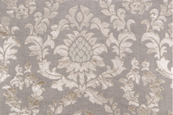 Scalamandre Montcada Velvet Embroidered Decorator Fabric in Parchment