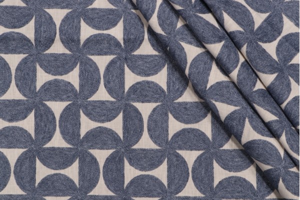 PK Lifestyles Pinwheels Embroidered Drapery Fabric in Indigo