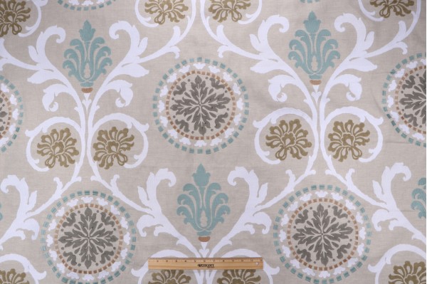 Click for Thibaut Banyan W764100 Printed & Embroidered Linen Drapery Fabric in Aqua  Thibaut Banyan W764100 Printed & Embroidered Linen Drapery Fabric in Aqua