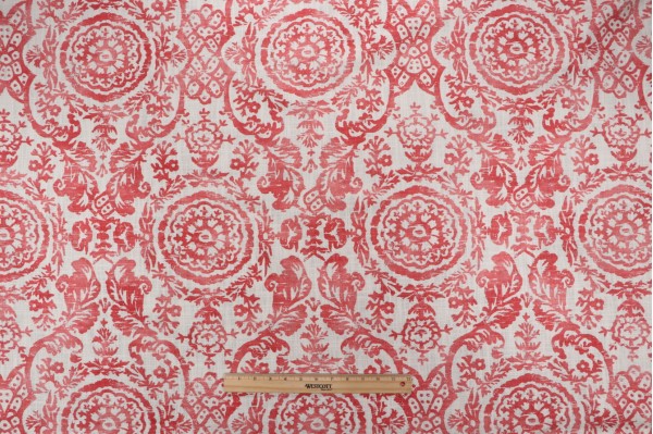 Sample of Thibaut Sansome F94152 Printed Linen Blend Drapery Fabric in Red 