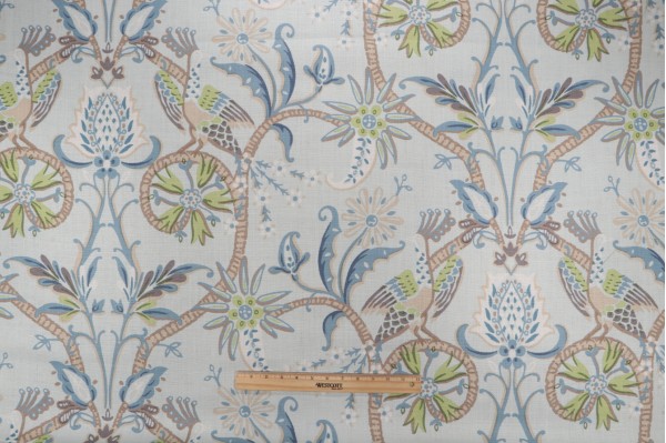 Click for Thibaut Peacock Garden F924360 Printed Linen Drapery Fabric in Aqua  Thibaut Peacock Garden F924360 Printed Linen Drapery Fabric in Aqua