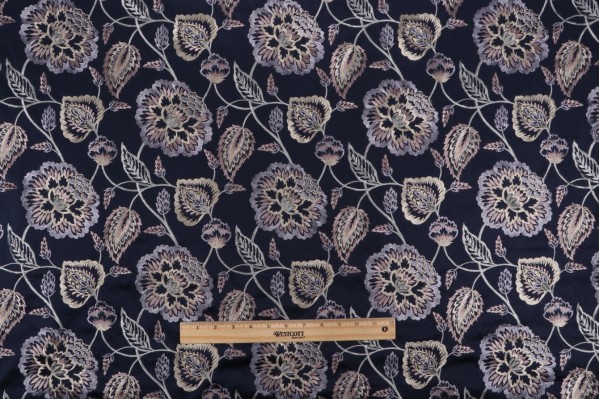 Valiant Fabrics Lydia Embroidered Drapery Fabric in Navy 