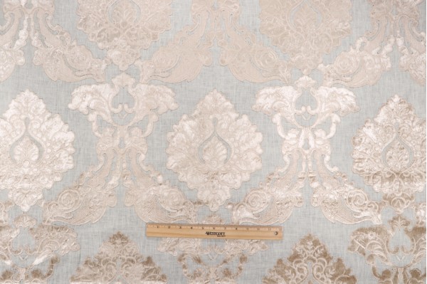 Scalamandre Castellet Velvet Embroidered Decorator Fabric in Ivory