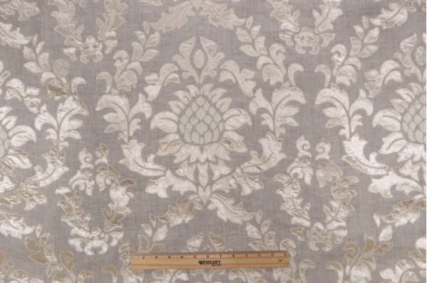 Scalamandre Montcada Velvet Embroidered Decorator Fabric in Parchment