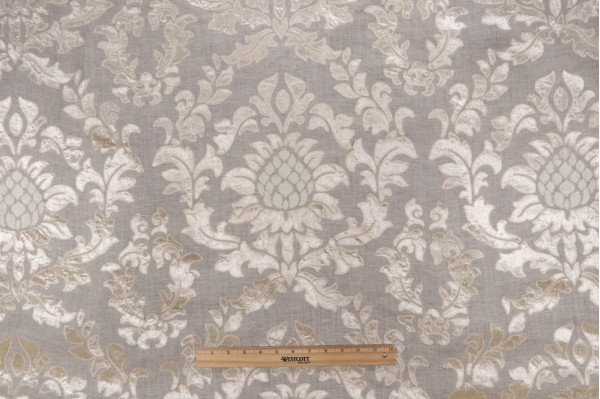 Scalamandre Montcada Velvet Embroidered Decorator Fabric in Parchment