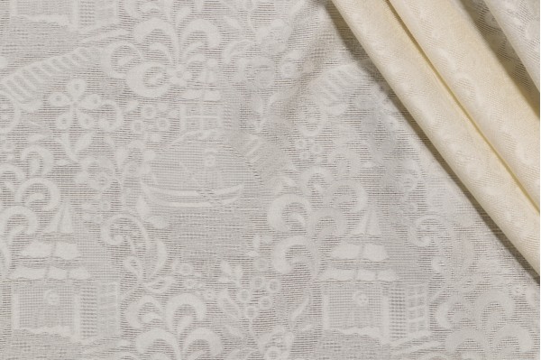 1 Yard Scalamandre Folade Woven Semi-Sheer Silk Drapery Fabric in Beige