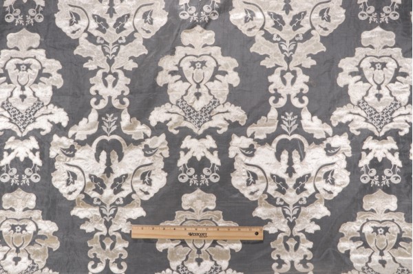 Scalamandre Palazza Ricci Sheer Velvet Embroidered Drapery Fabric in Ivory