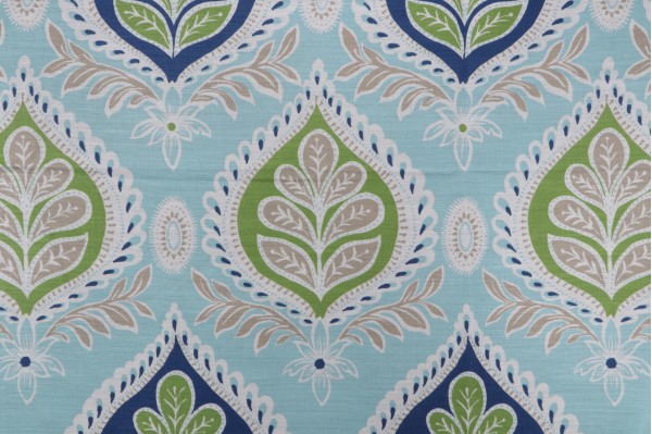 Thibaut Midland F924316 Printed Linen Blend Drapery Fabric in Blue and Green 