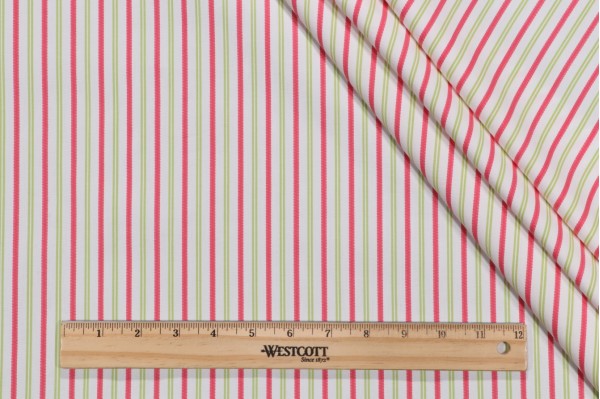 Sample of Thibaut Resort Ticking W716035 Woven Cotton Decorator Fabric in Pink and Green 