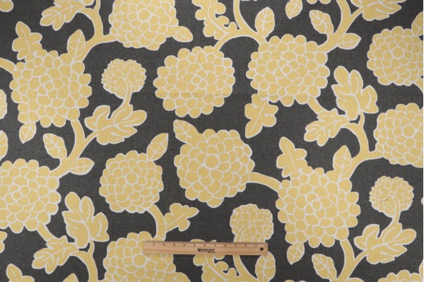 Sample of Thibaut Nikko F916016 Printed Linen Blend Drapery Fabric in Yellow and Grey 
