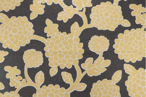 Sample of Thibaut Nikko F916016 Printed Linen Blend Drapery Fabric in Yellow and Grey 