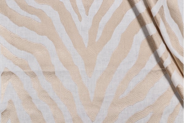 Thibaut Etosha W736125 Embroidered Linen Drapery Fabric in Taupe 