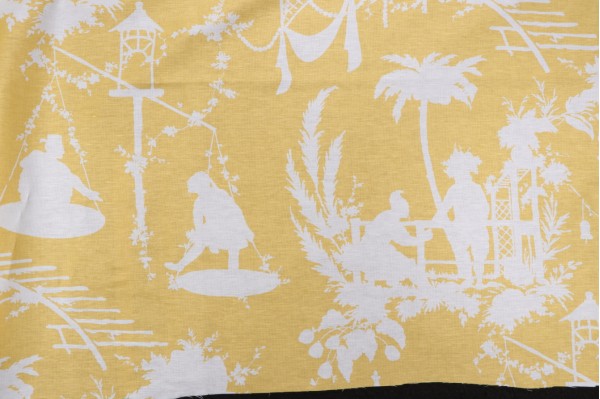 Sample of Thibaut South Sea F916024 Printed Linen Blend Drapery Fabric in Yellow 